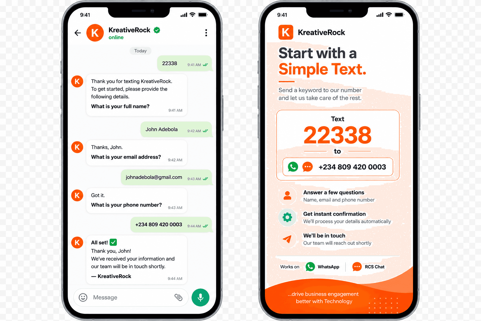 A customer texting a keyword and completing an automated questionnaire